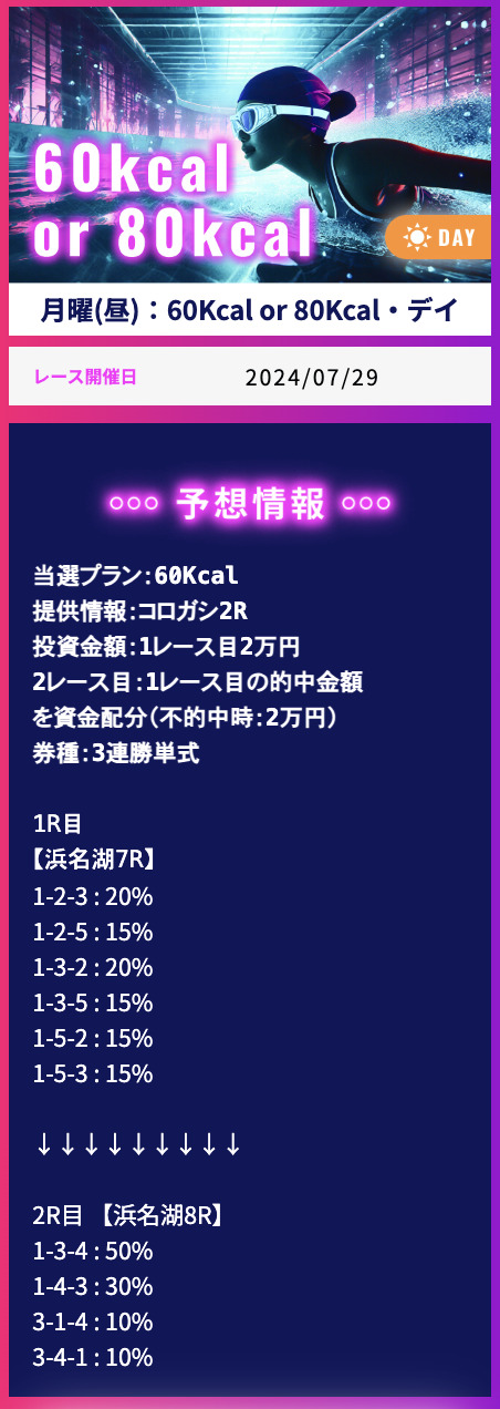 【有料予想】2024年7月29日(月)浜名湖7R,8R予想