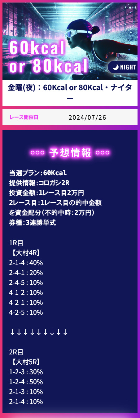 【有料プラン】2024年7月26日(金)大村4R,5R予想